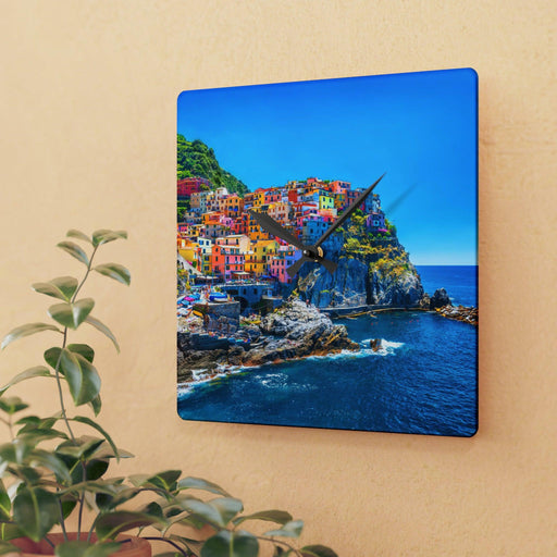 Mediterranean Acrylic Wall Clocks - Vibrant Prints, Keyhole Hanging Slot, Durable Material