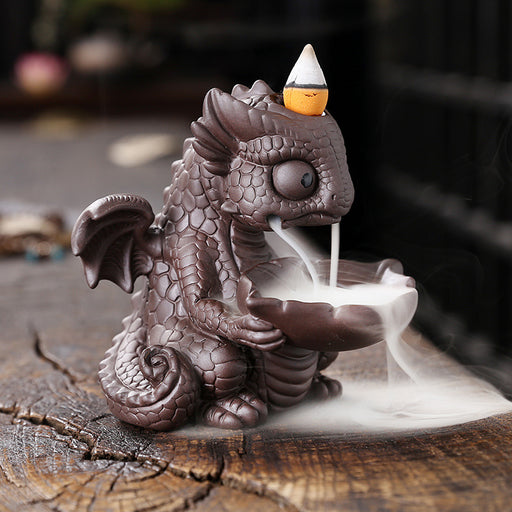 Purple Sand Dinosaur Treasure Backflow Incense Burner with Enchanting Smoke Effect