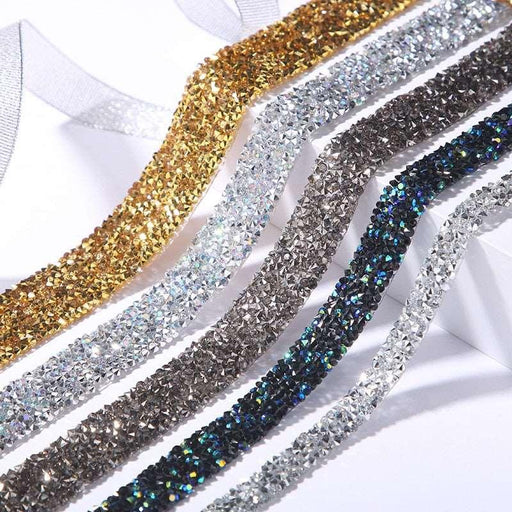Glimmering Rhinestone Chain Tape Trim Resin - Crafting Embellishment Set with Iron-On Ease