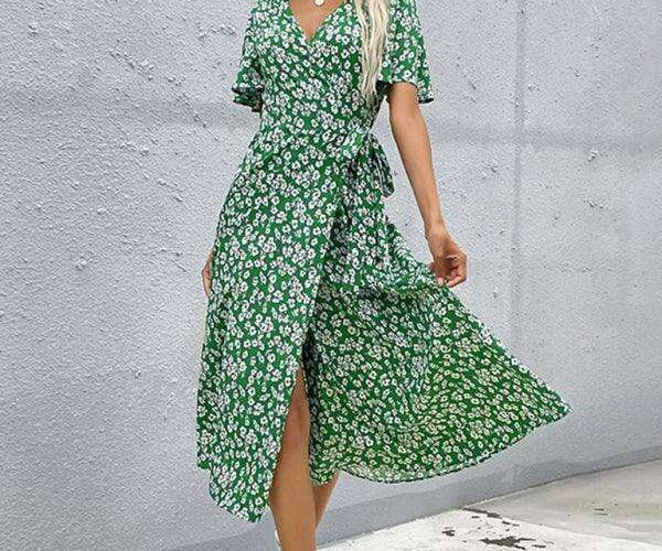 green cowgirl dress Western Cowgirl Coachella Ruffled Slit Dress