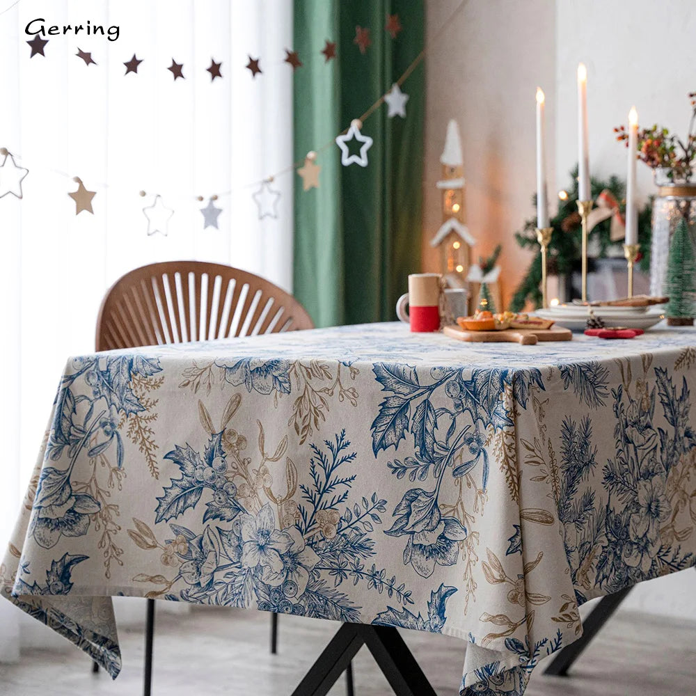 Christmas Village Tablecloth Set - Festive Rectangular Linen/Polyester Cover for Home Decor