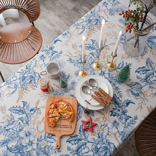 Christmas Village Tablecloth Set - Festive Rectangular Linen/Polyester Cover for Home Decor