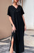 Button-Up V-Neck Solid Dress with Dropped Shoulder Sleeves