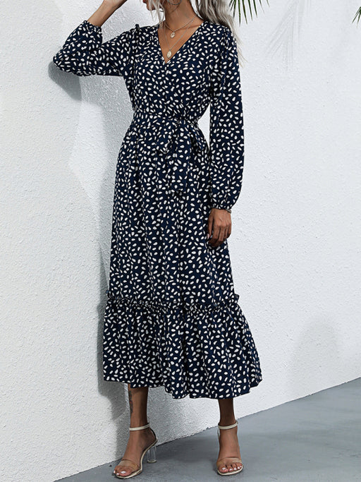 Women's temperament black polka dot long-sleeved dress