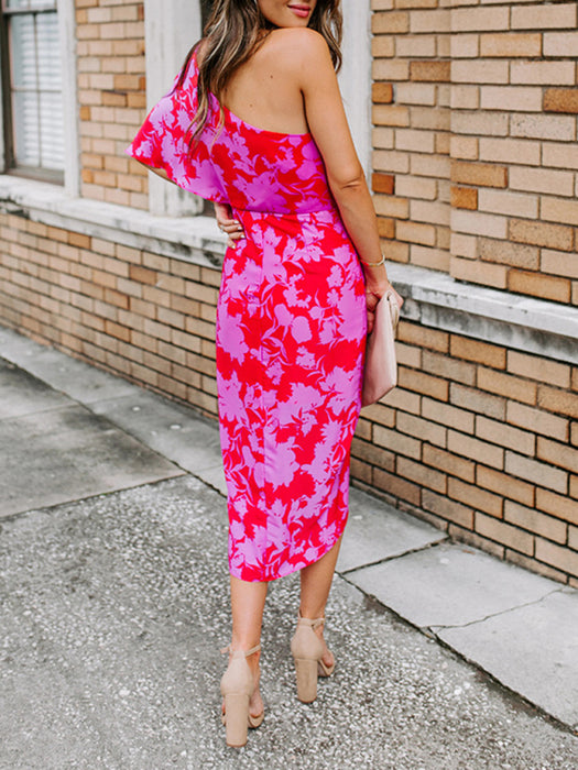 Elegant Floral Print Chiffon Off-Shoulder Dress