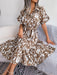 Leopard Print Tie Shirt Dress with Retro-Inspired Style for Fashionable Ladies