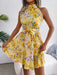 Floral Ruffle Lace-Up Dress with Romantic Vibes for Women
