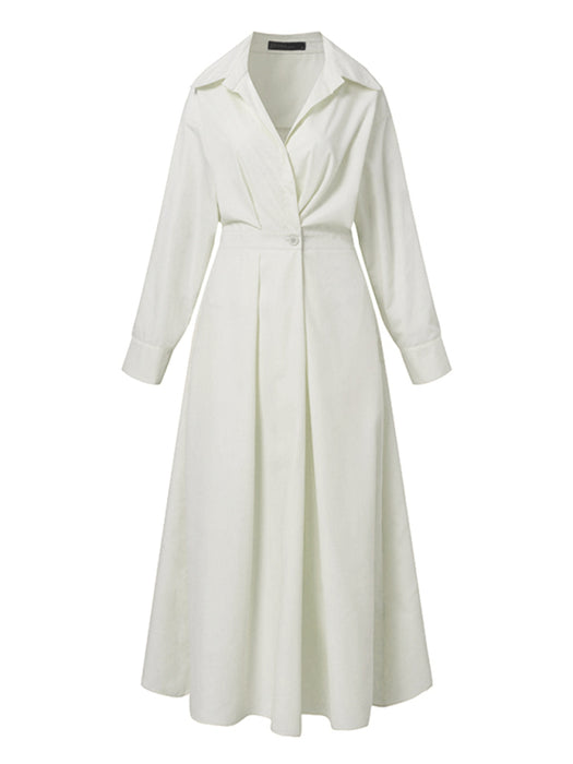 Elegant Shirt Dress in Solid Color - Versatile and Comfortable Choice for Women