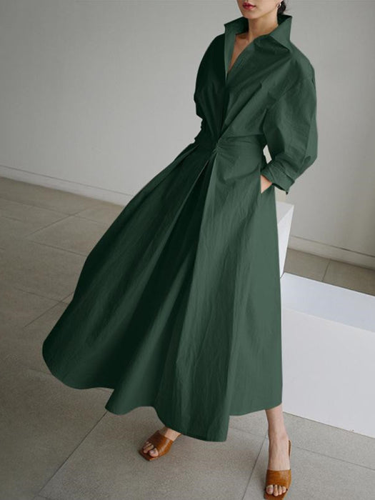Elegant Shirt Dress in Solid Color - Versatile and Comfortable Choice for Women