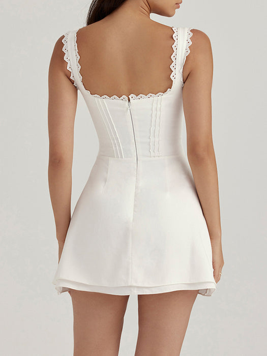 Elegant Lace Detail Backless Camisole Dress - Chic Evening Attire