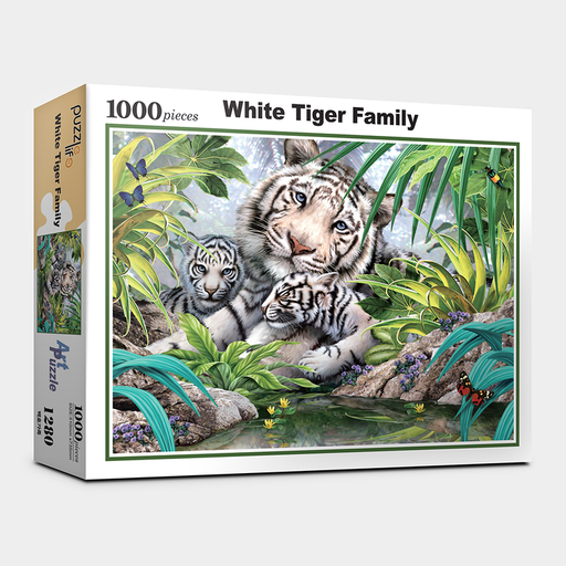 "Exquisite White Tiger Family" 1000-Piece Jigsaw Puzzle Kit