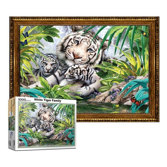 "Graceful White Tiger Family" 1000-Piece Jigsaw Puzzle Set
