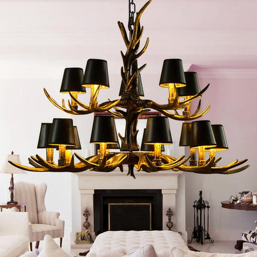 Opulent Handcrafted Resin Chandelier Lamp with Deer Antler Design