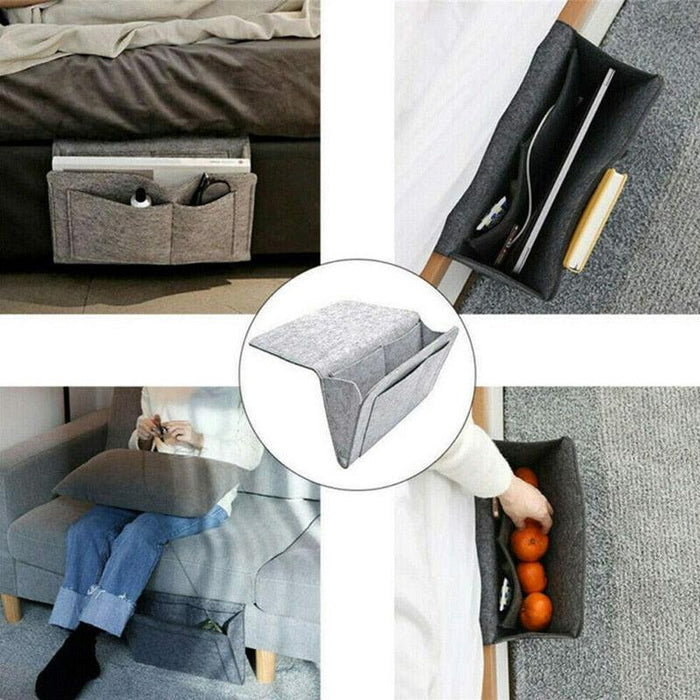 Bedside Storage Organizer with Remote Holder Pocket and Anti-Slip Design