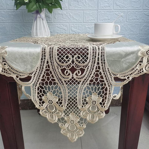 Opulent Botanica Velvet Table Cover with European Crochet Detail