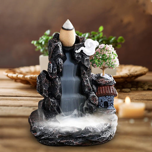 Waterfall Effect Resin Backflow Incense Burner for Meditation & Decor
