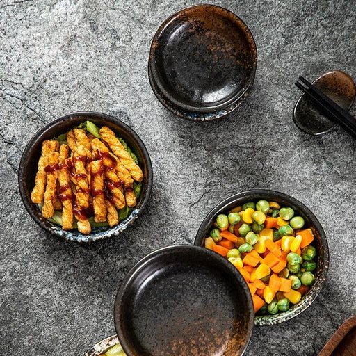 Retro Kiln Glaze Japanese Ceramic Sushi Plate Set with Mini Dipping Dishes - Elegant Dining Essential