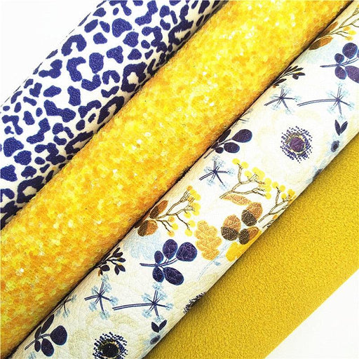 Vibrant Yellow Chunky Glitter Leopard Suede Crafting Sheets