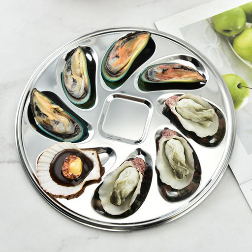 Stainless Steel Seafood Platter with Oyster-Inspired Design