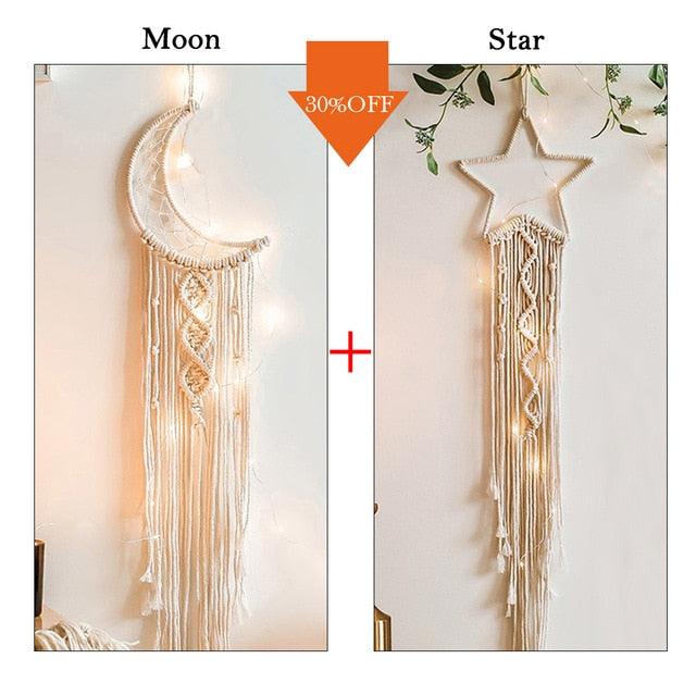 Serene Nights Nordic Star and Moon Macrame Dream Catcher - Handcrafted Boho Decor