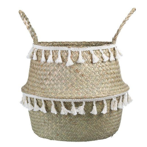 Handmade Seagrass Wicker Storage Baskets with Bamboo Accents