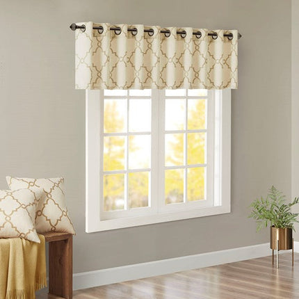 Room & Decor Fretwork Print Grommet Top Valance, Beige Gold, 50x18