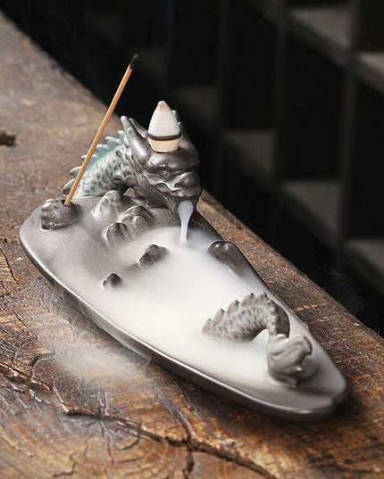 Majestic Dragon River Backflow Incense Fountain - Artisan Purple Sand Craft