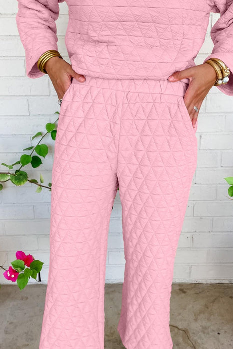 Pink Quilted Lounge Set with Pullover and Pants