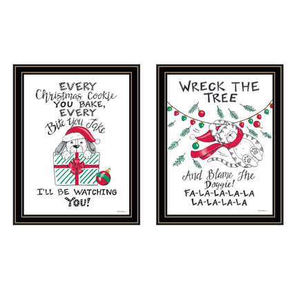 Deb Strain 2-Piece Cat & Dog Christmas Wall Art Set, Black Framed