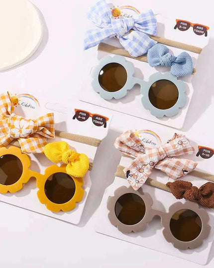 3Pcs/Set Newborn Print Bowknot Headbands and Cute Round Sunglasses