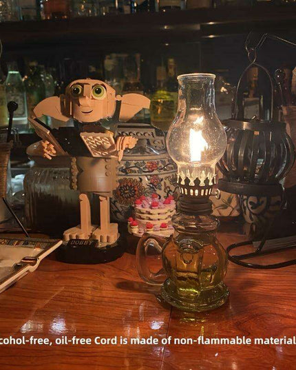 2-Pack Vintage Glass Kerosene Lanterns - Classic Oil Lamps for Ambient Tabletop Lighting