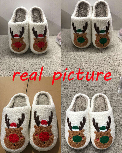 Christmas Shoes Winter Home Slippers Elk Soft Cozy Bedroom Slipper Slip On House Shoes