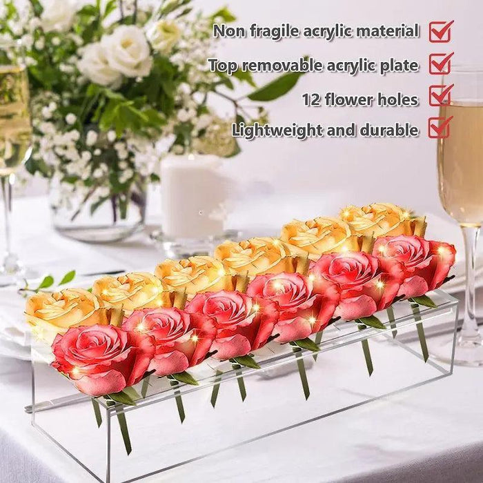 Rectangular Clear Acrylic Flower Vase for Dining Table Centerpiece