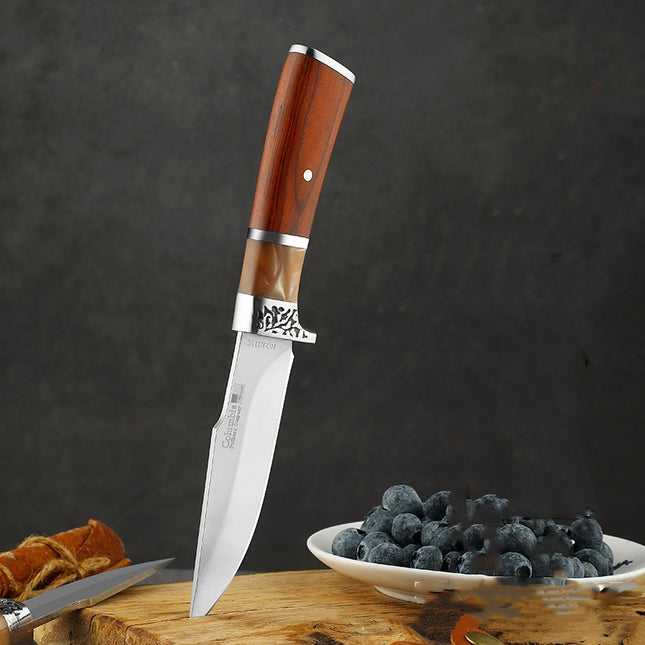 Dark Brown High Hardness Portable Self-Defense Fruit Knife 9.8cm Stainless Steel