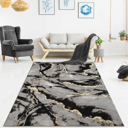 Tali Luxury Grey & Black Abstract Area Rug - Soft Polyester, Durable D