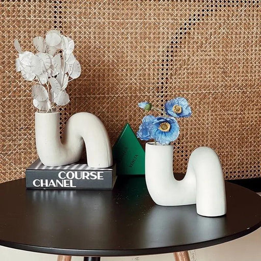 Modern Ceramic Vase with Unique Twisted Tube Design