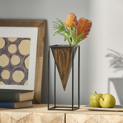Room & Decor Antique Brass & Black Iron Decorative Vase - Elegant Desi