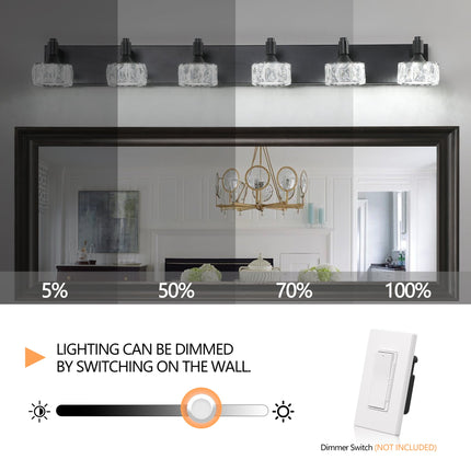 Room & Decor Modern 6-Light Matte Black LED Vanity Light with Crystal