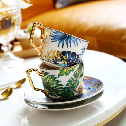 Jungle Ceramic European Light Luxury Hand Painted Cup And Saucer Suit