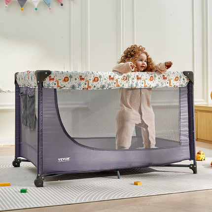 VEVOR Quick-Folding Portable Baby Playpen with Wheels & Safety Feature