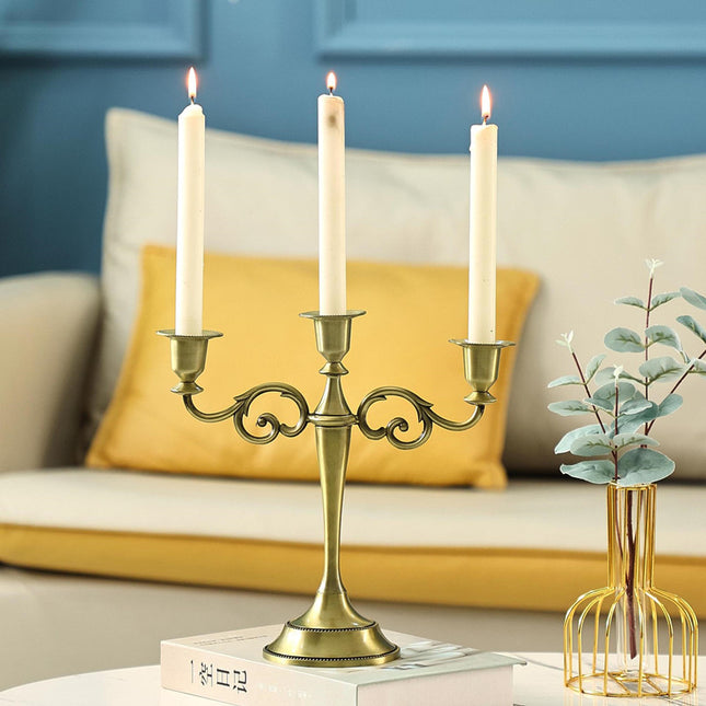 European Style Three Head Candlestick Ornament – Die-Cast Metal Home Decoration