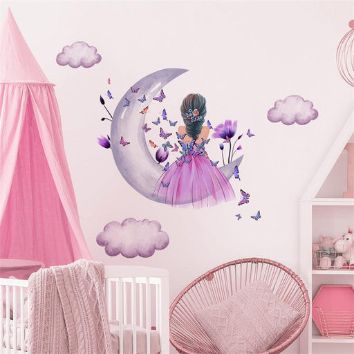 Ethereal Butterfly Moon Girl PVC Wall Stickers