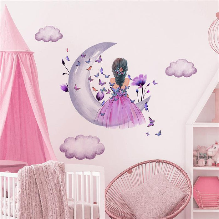 Enchanting Butterfly Moon Girl Eco-Friendly Wall Decals