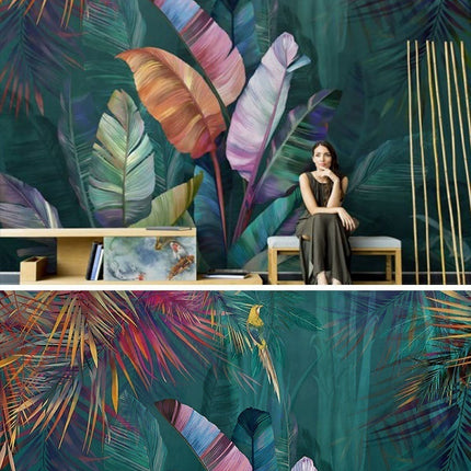 Hand-Painted Tropical Rainforest Wallpaper — Japanese Botanical Mural