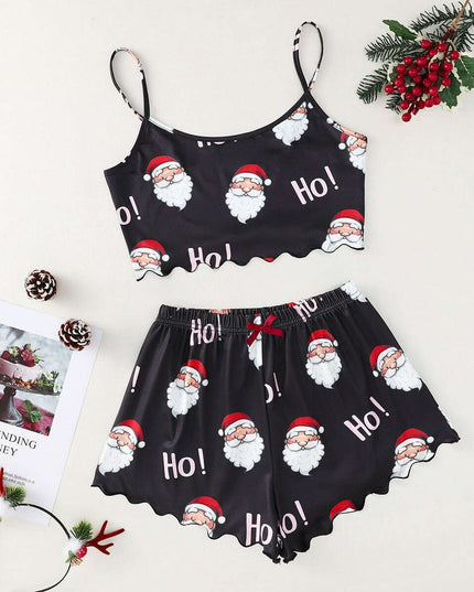 Christmas European And American Thin Pajamas Women's Sleeveless Shorts Milk Silk Simple Casual Two-piece Suit Homewear