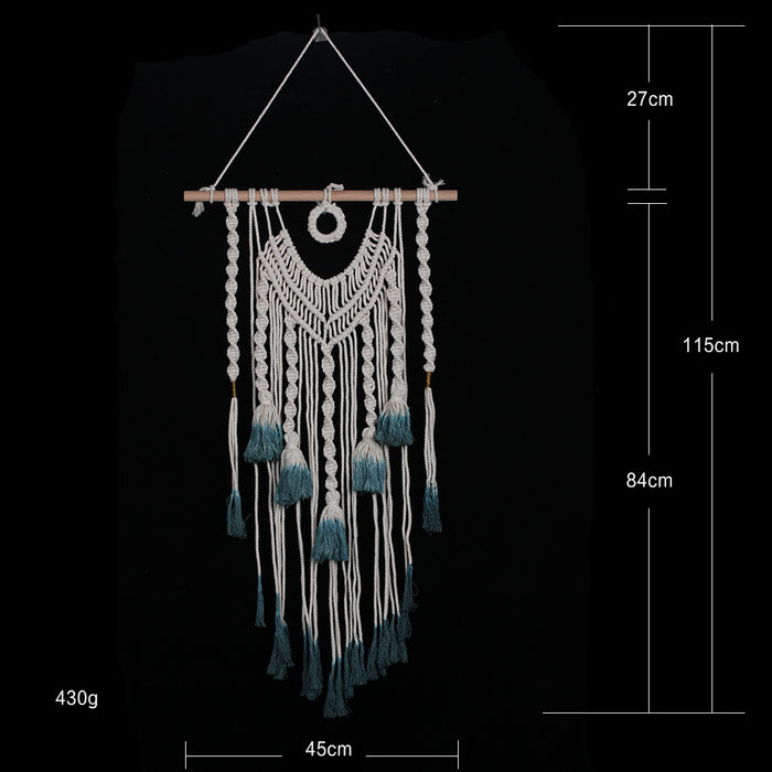 Bohemian Handwoven Cotton Macrame Wall Hanging Tapestry with Geometric Design - Unique Decor Piece, 84x45cm