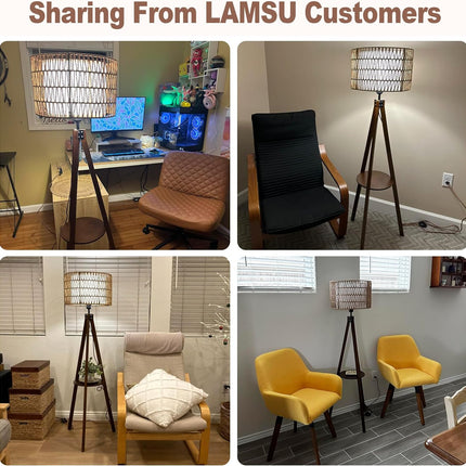 Room & Decor Boho Tripod Floor Lamp with Rattan Shade & Foot Switch