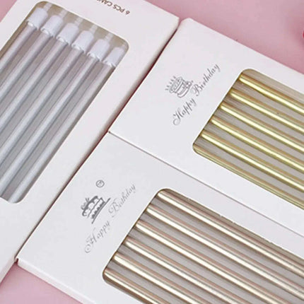 Metallic Birthday Candle Set - 6pcs Chrome Gold & Silver Cake Decorations for Weddings and Baby Showers