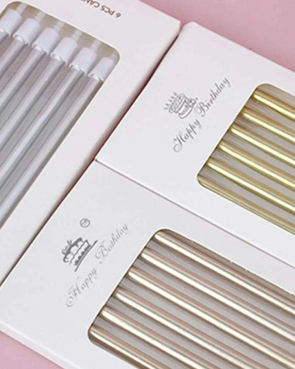 Metallic Birthday Candle Set - 6pcs Chrome Gold & Silver Cake Decorations for Weddings and Baby Showers