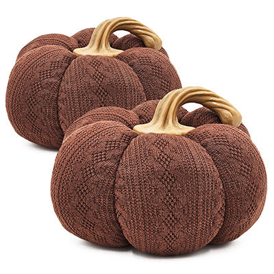 Room & Decor Set of 2 Dark Brown Polyester Pumpkin Ornaments - Fall De